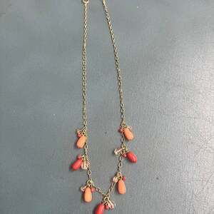 Retro Red and Coral Beaded Charm Necklace - Boho Gold Tone Jewelry